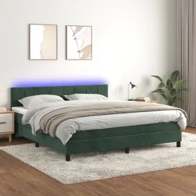 Cama box spring colchón y LED terciopelo verde oscuro 180x200cm de , Camas y somieres - Ref: Foro24-3134420, Precio: 554,74 €...