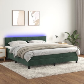 Cama box spring colchón y LED terciopelo verde oscuro 180x200cm de , Camas y somieres - Ref: Foro24-3134420, Precio: 553,42 €...