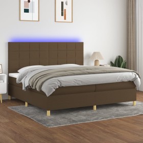 Cama box spring colchón luces LED tela marrón oscuro 200x200 cm de , Camas y somieres - Ref: Foro24-3135464, Precio: 652,59 €...