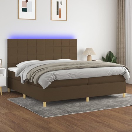 Cama box spring colchón luces LED tela marrón oscuro 200x200 cm de , Camas y somieres - Ref: Foro24-3135464, Precio: 652,59 €...