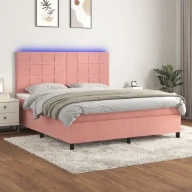 Boxspringbett mit Matratze und LED-Rosa-Samt 160x200 cm von , Betten und Lattenroste - Ref: Foro24-3136136, Preis: 517,47 €, ...