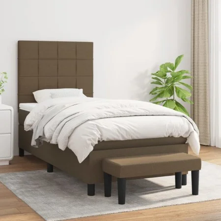 Box spring bed with dark brown fabric mattress 100x200 cm by , Beds and slatted bases - Ref: Foro24-3136576, Price: 392,66 €,...