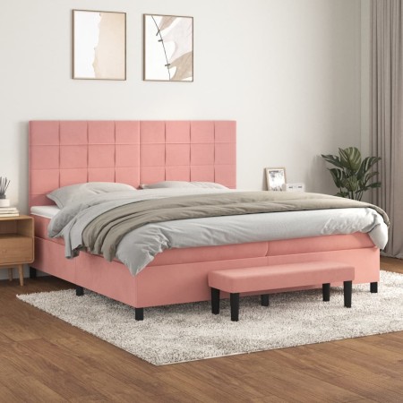 Cama box spring con colchón terciopelo rosa 200x200 cm de , Camas y somieres - Ref: Foro24-3137868, Precio: 705,95 €, Descuen...