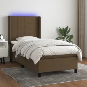 Cama box spring colchón luces LED tela marrón oscuro 100x200cm de , Camas y somieres - Ref: Foro24-3138296, Precio: 375,17 €,...