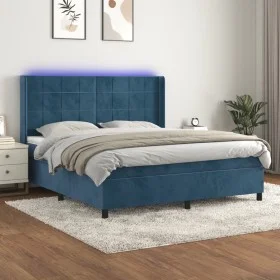 Cama box spring colchón y LED terciopelo azul oscuro 160x200 cm de , Camas y somieres - Ref: Foro24-3139575, Precio: 556,08 €...