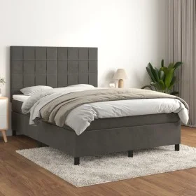 Box spring bed with dark gray velvet mattress 140x200 cm by , Beds and slatted bases - Ref: Foro24-3143026, Price: 471,69 €, ...