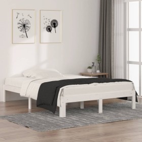 Estructura de cama de madera maciza blanca 135x190 cm de , Camas y somieres - Ref: Foro24-810341, Precio: 104,24 €, Descuento: %