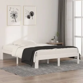 Estructura de cama de madera maciza blanca 135x190 cm de , Camas y somieres - Ref: Foro24-810341, Precio: 76,28 €, Descuento: %