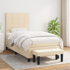 Cama box spring con colchón tela color crema 90x200 cm de , Camas y somieres - Ref: Foro24-3136570, Precio: 356,64 €, Descuen...