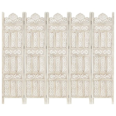 Biombo 5 paneles tallado a mano madera mango blanco 200x165 cm de , Divisores de ambientes - Ref: Foro24-285320, Precio: 285,...