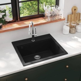 Fregadero de cocina de granito con un seno negro de vidaXL, Fregaderos - Ref: Foro24-142954, Precio: 176,27 €, Descuento: %