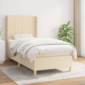 Cama box spring con colchón tela color crema 90x200 cm de , Camas y somieres - Ref: Foro24-3131966, Precio: 335,69 €, Descuen...