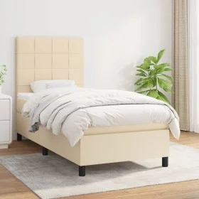 Box spring bed with cream fabric mattress 90x200 cm by , Beds and slatted bases - Ref: Foro24-3141750, Price: 316,68 €, Disco...