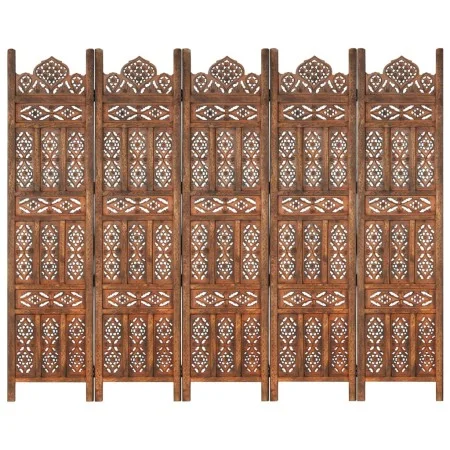 Biombo 5 paneles tallado a mano madera mango marrón 200x165 cm de , Divisores de ambientes - Ref: Foro24-285326, Precio: 246,...