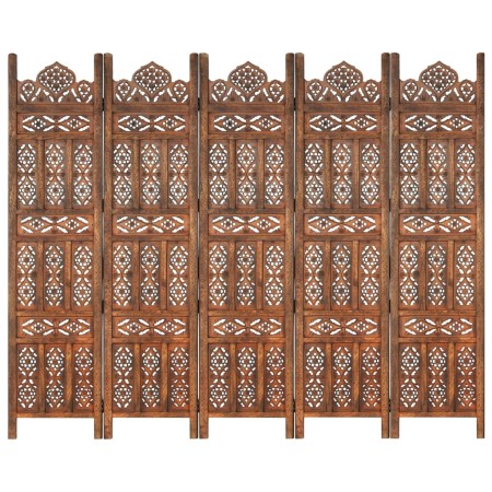 Biombo 5 paneles tallado a mano madera mango marrón 200x165 cm de , Divisores de ambientes - Ref: Foro24-285326, Precio: 314,...
