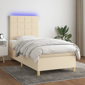 Cama box spring colchón y luces LED tela color crema 90x190 cm de , Camas y somieres - Ref: Foro24-3135402, Precio: 347,71 €,...