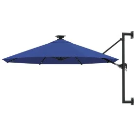 Sombrilla de pared con LEDs y poste de metal 300 cm azul de , Sombrillas - Ref: Foro24-312529, Precio: 121,15 €, Descuento: %