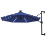 Sombrilla de pared con LEDs y poste de metal 300 cm azul de , Sombrillas - Ref: Foro24-312529, Precio: 120,82 €, Descuento: %