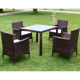 Set comedor de jardín 5 piezas y cojines ratán sintético marrón de vidaXL, Conjuntos de jardín - Ref: Foro24-43121, Precio: 4...