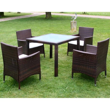 Set comedor de jardín 5 piezas y cojines ratán sintético marrón de vidaXL, Conjuntos de jardín - Ref: Foro24-43121, Precio: 4...