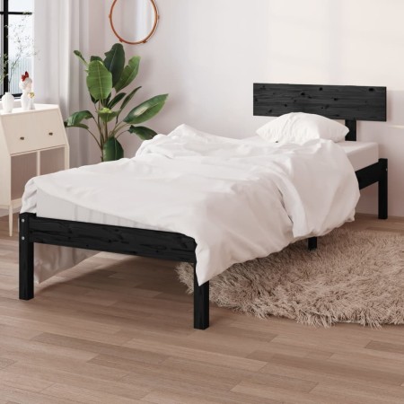 Estructura de cama madera maciza individual negra 75x190 cm de , Camas y somieres - Ref: Foro24-810111, Precio: 95,37 €, Desc...