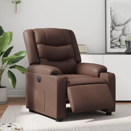 Sillón reclinable eléctrico de cuero sintético marrón en Sillones | Comprar online en Foru.es