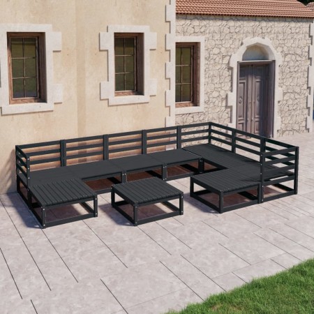 Juego de muebles de jardín 10 pzas y cojines negro madera pino de , Conjuntos de jardín - Ref: Foro24-3075763, Precio: 721,27...