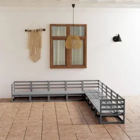 Juego de muebles de jardín 9 pzas y cojines gris madera pino de , Conjuntos de jardín - Ref: Foro24-3075846, Precio: 643,01 €...
