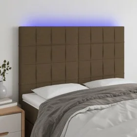 Headboard with LED lights dark brown fabric 144x5x118/128 cm by , Headboards and footboards - Ref: Foro24-3122425, Price: 122...