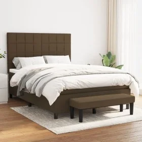 Cama box spring con colchón tela marrón oscuro 140x200 cm de , Camas y somieres - Ref: Foro24-3136600, Precio: 530,31 €, Desc...