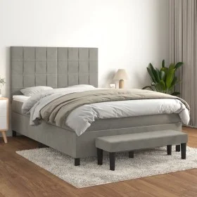 Box spring bed with light gray velvet mattress 140x190 cm by , Beds and slatted bases - Ref: Foro24-3137839, Price: 627,41 €,...