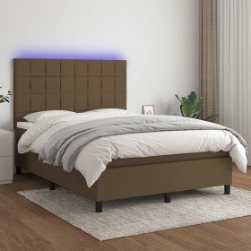 Cama box spring colchón luces LED tela marrón oscuro 140x190 cm de , Camas y somieres - Ref: Foro24-3134872, Precio: 505,34 €...