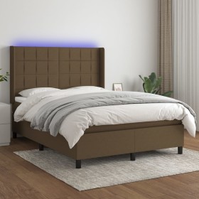 Cama box spring colchón luces LED tela marrón oscuro 140x200cm de , Camas y somieres - Ref: Foro24-3138320, Precio: 513,61 €,...
