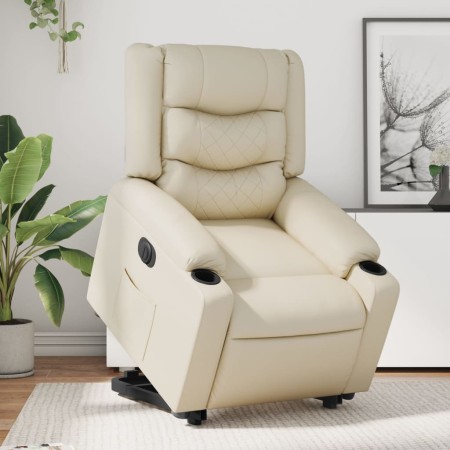 Sillón reclinable elevable eléctrico de cuero sintético crema en Sillones | Comprar online en Foru.es