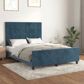 Dark blue velvet bed frame with headboard 140x190 cm by , Beds and slatted bases - Ref: Foro24-3125755, Price: 199,86 €, Disc...