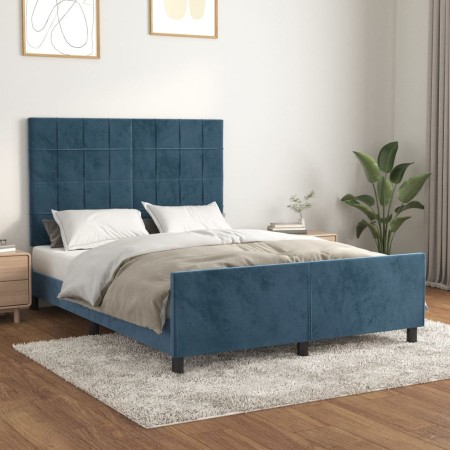 Estructura cama con cabecero terciopelo azul oscuro 140x190 cm de , Camas y somieres - Ref: Foro24-3125755, Precio: 185,55 €,...