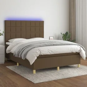Cama box spring colchón luces LED tela marrón oscuro 140x190 cm de , Camas y somieres - Ref: Foro24-3135432, Precio: 505,80 €...