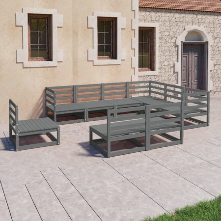 Juego de muebles de jardín 9 pzas y cojines gris madera pino de , Conjuntos de jardín - Ref: Foro24-3075786, Precio: 652,35 €...