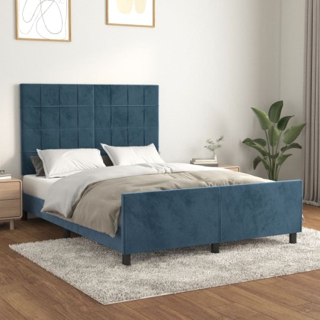 Estructura cama con cabecero terciopelo azul oscuro 140x200 cm de , Camas y somieres - Ref: Foro24-3125761, Precio: 190,28 €,...