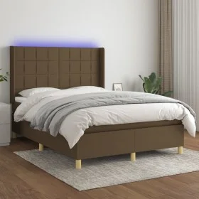 Box spring bed mattress LED lights dark brown fabric 140x200cm by , Beds and slatted bases - Ref: Foro24-3138880, Price: 515,...