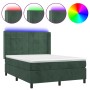 Cama box spring colchón y LED terciopelo verde oscuro 140x190cm de , Camas y somieres - Ref: Foro24-3139562, Precio: 526,51 €...