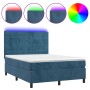 Cama box spring colchón y LED terciopelo azul oscuro 140x190 cm de , Camas y somieres - Ref: Foro24-3136123, Precio: 459,10 €...