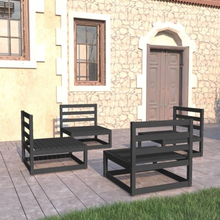 Juego de muebles de jardín 4 pzas y cojines negro madera pino de , Conjuntos de jardín - Ref: Foro24-3075263, Precio: 256,00 ...