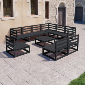 Juego de muebles de jardín 10 pzas y cojines negro madera pino de , Conjuntos de jardín - Ref: Foro24-3075793, Precio: 730,21...