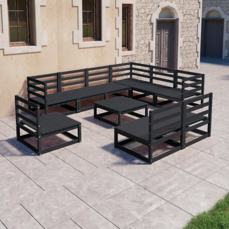 Juego de muebles de jardín 10 pzas y cojines negro madera pino de , Conjuntos de jardín - Ref: Foro24-3075793, Precio: 730,21...