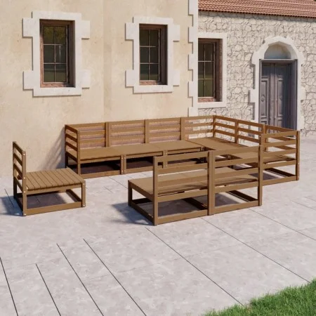 Muebles de jardín 9 pzas y cojines marrón miel madera pino de , Conjuntos de jardín - Ref: Foro24-3075787, Precio: 582,23 €, ...