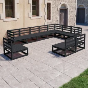 Garden furniture set 10 pieces and black pine wood cushions by , Garden sets - Ref: Foro24-3075798, Price: 703,14 €, Discount: %