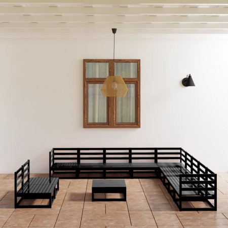 Juego de muebles de jardín 12 pzas y cojines negro madera pino de , Conjuntos de jardín - Ref: Foro24-3075883, Precio: 902,53...