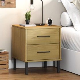 Mesita de noche patas de metal madera maciza pino marrón OSLO de vidaXL, Mesitas de noche - Ref: Foro24-350973, Precio: 52,90...