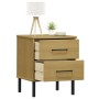 Mesita de noche patas de metal madera maciza pino marrón OSLO de vidaXL, Mesitas de noche - Ref: Foro24-350973, Precio: 52,90...